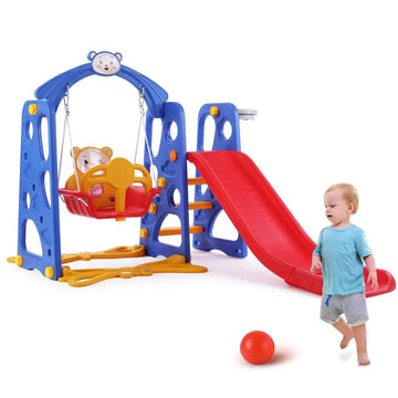 4 In 1 Toddler Slide Swing Set with Basketball Hoop